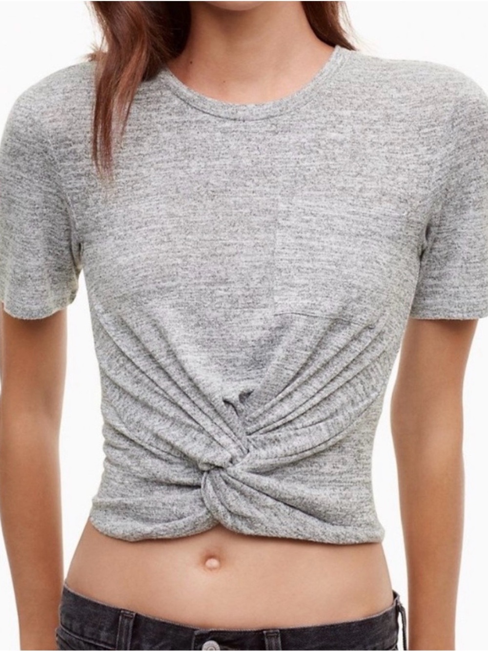 Wilfred Free by Aritzia Gray Twisted Front Short Sleeve Tee